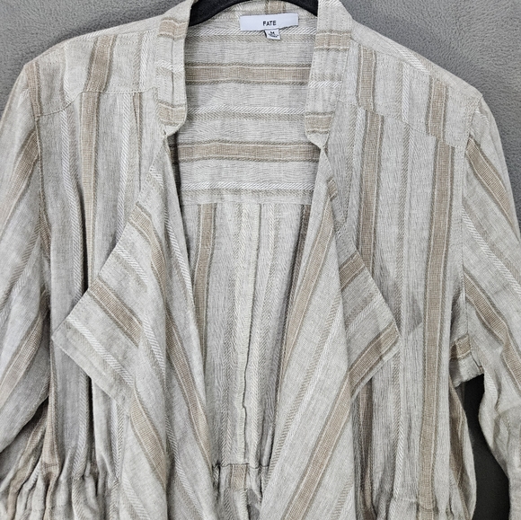 Fate Womens Linen Viscose Blend Open Frount Tie Jacket Cream Strip Size Medium M - Picture 4 of 12